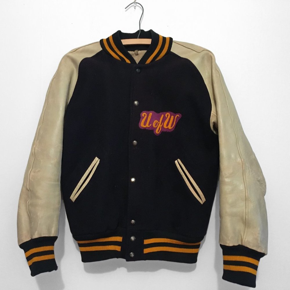 60s Vintage LETTERMAN Jacket, Varsity Style in Wool & Leather